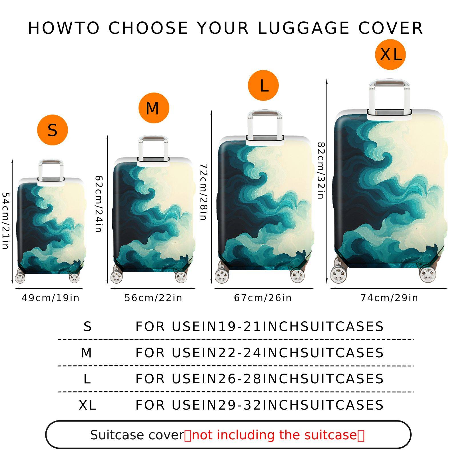 1-Piece Abstract Ocean Waves Artistic Blue Swirl Gradient  Suitcase Luggage Cover, Stretch Protective Sleeve