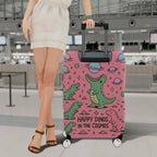 1-Piece Happy Dinosaur Cosmic Pink Fun  Space  Suitcase Luggage Cover, Stretch Protective Sleeve
