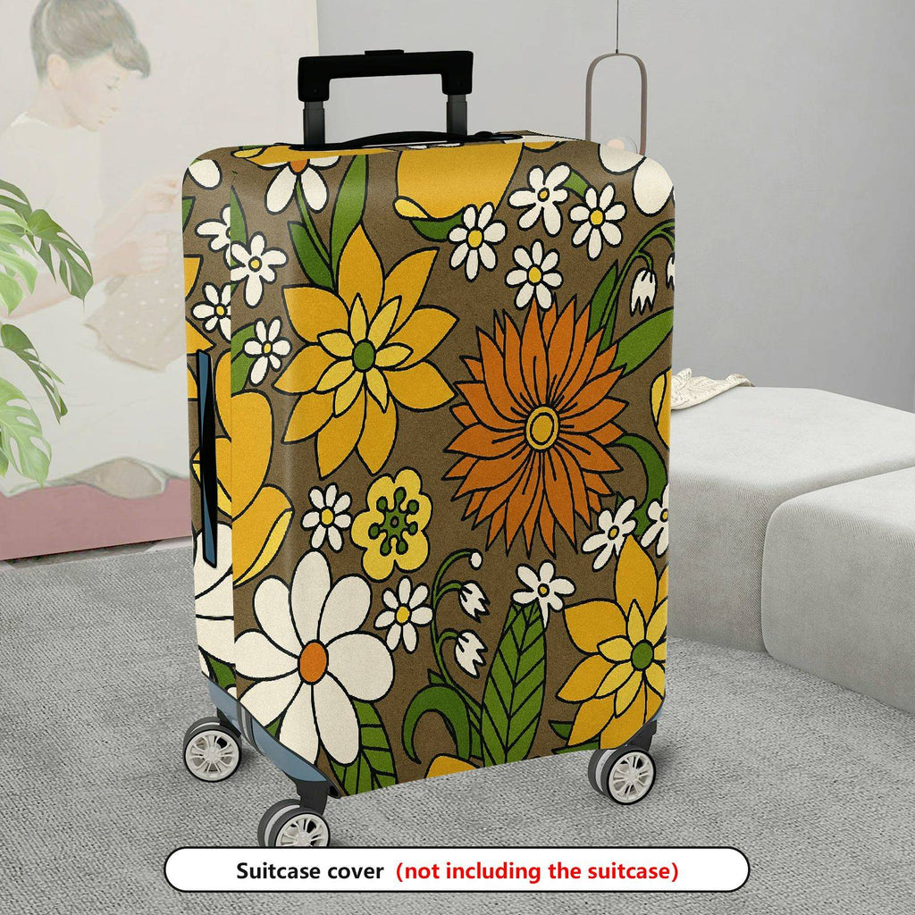 1-Piece Floral Pattern Retro Vintage Colorful Artistic Luggage  Suitcase Luggage Cover, Stretch Protective Sleeve