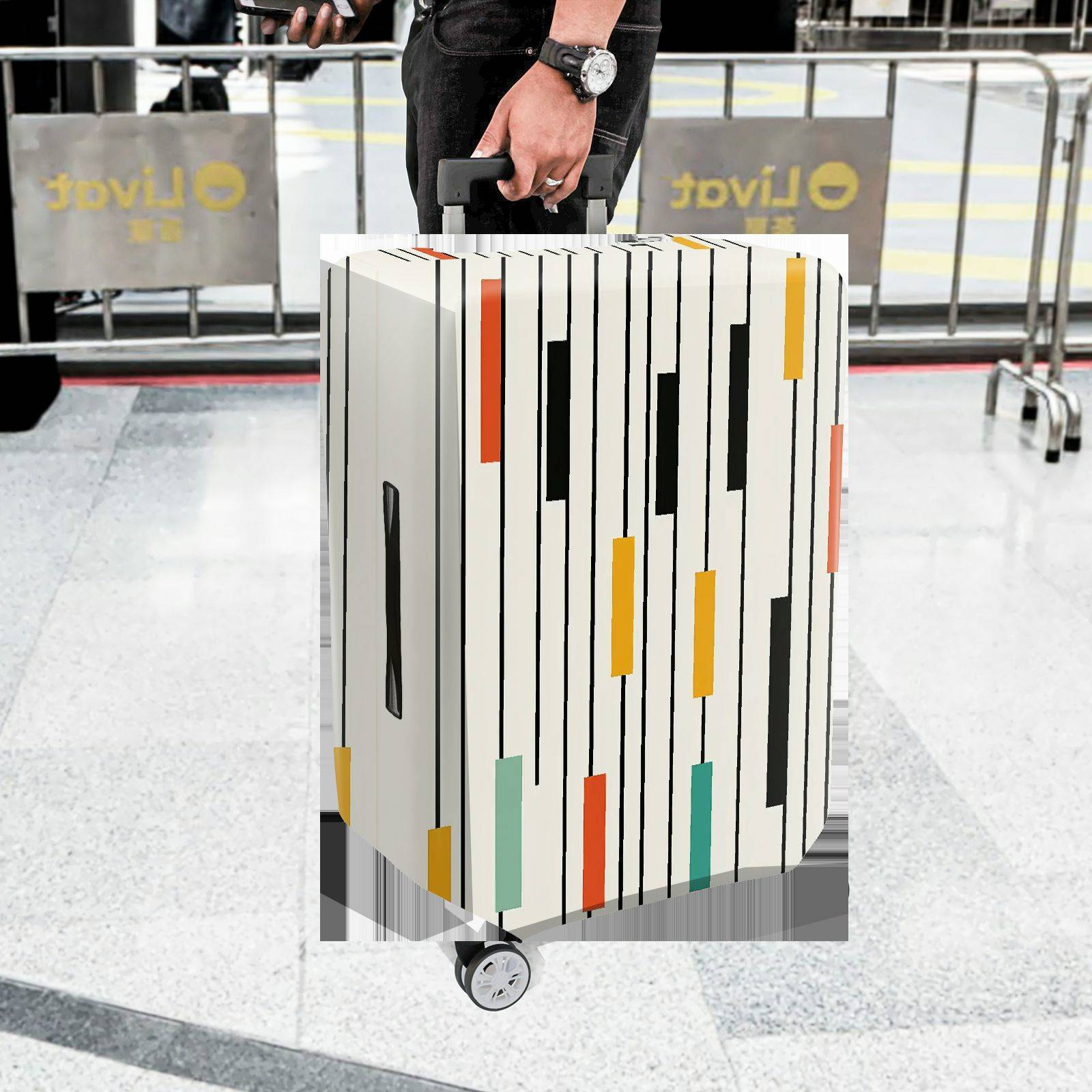 1-Piece Striped Colorful Geometric Abstract Modern Artistic  Suitcase Luggage Cover, Stretch Protective Sleeve