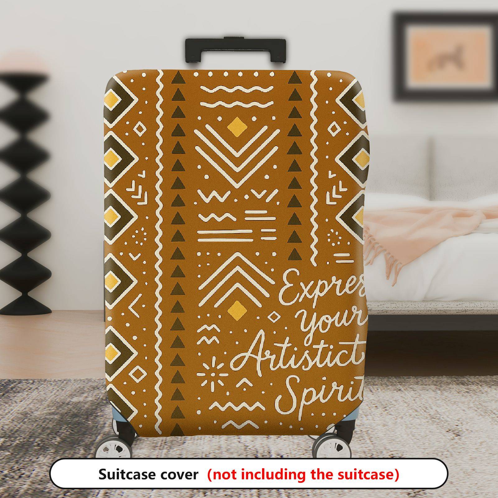 1-Piece Artistic Abstract Geometric Pattern Brown  Suitcase Luggage Cover, Stretch Protective Sleeve