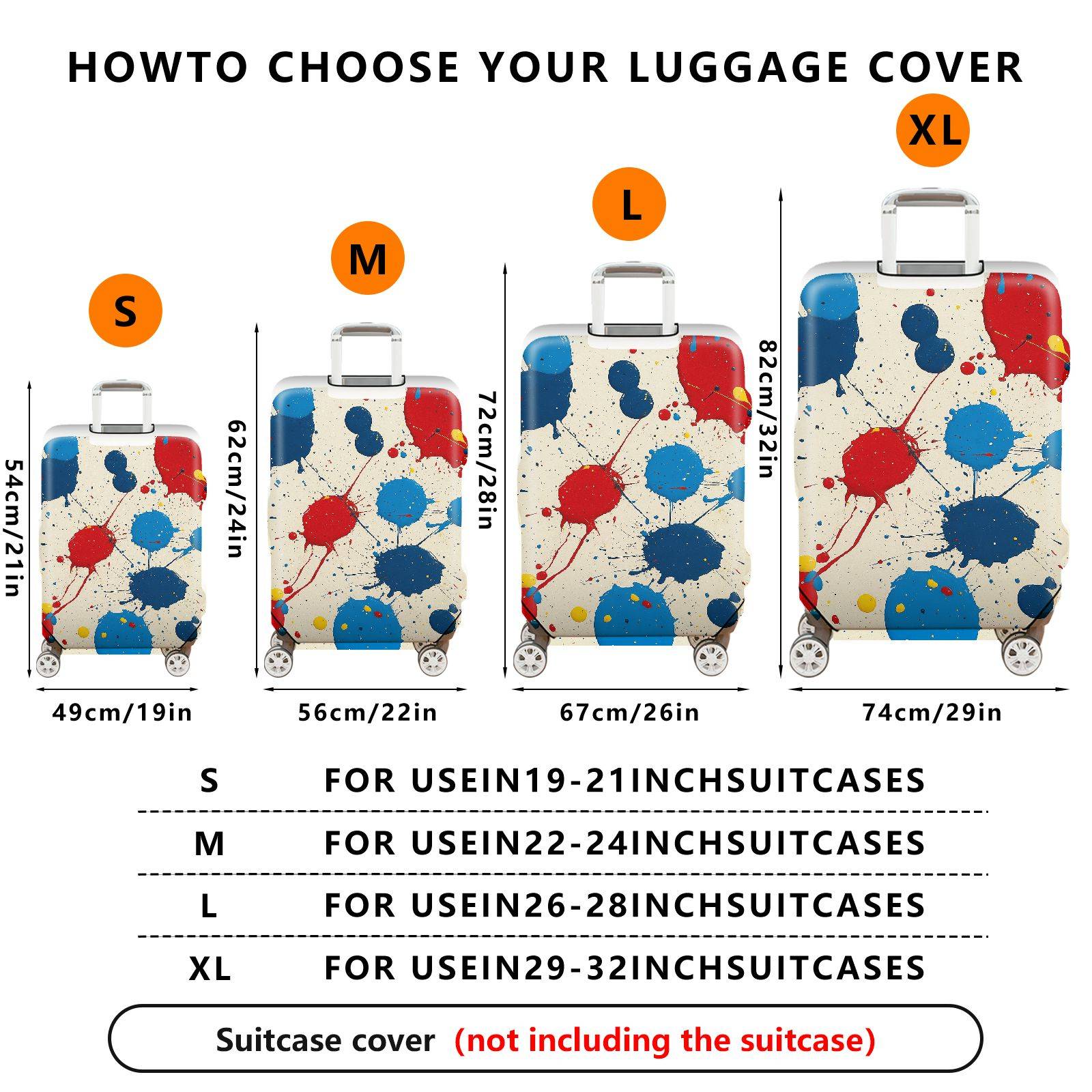 1-Piece Abstract Splatter Colorful Paint Art Pattern  Suitcase Luggage Cover, Stretch Protective Sleeve