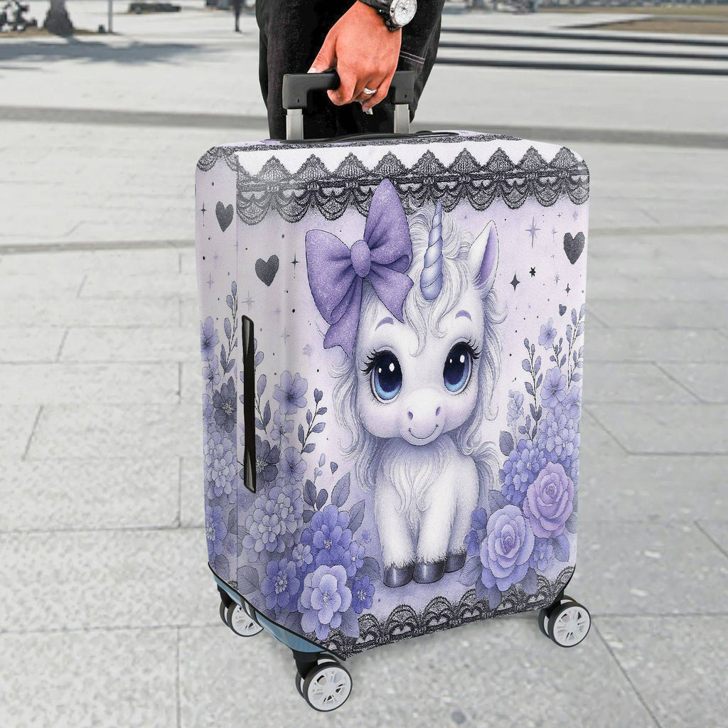 1-Piece Cute Pastel Unicorn Floral Lace Heart  Suitcase Luggage Cover, Stretch Protective Sleeve