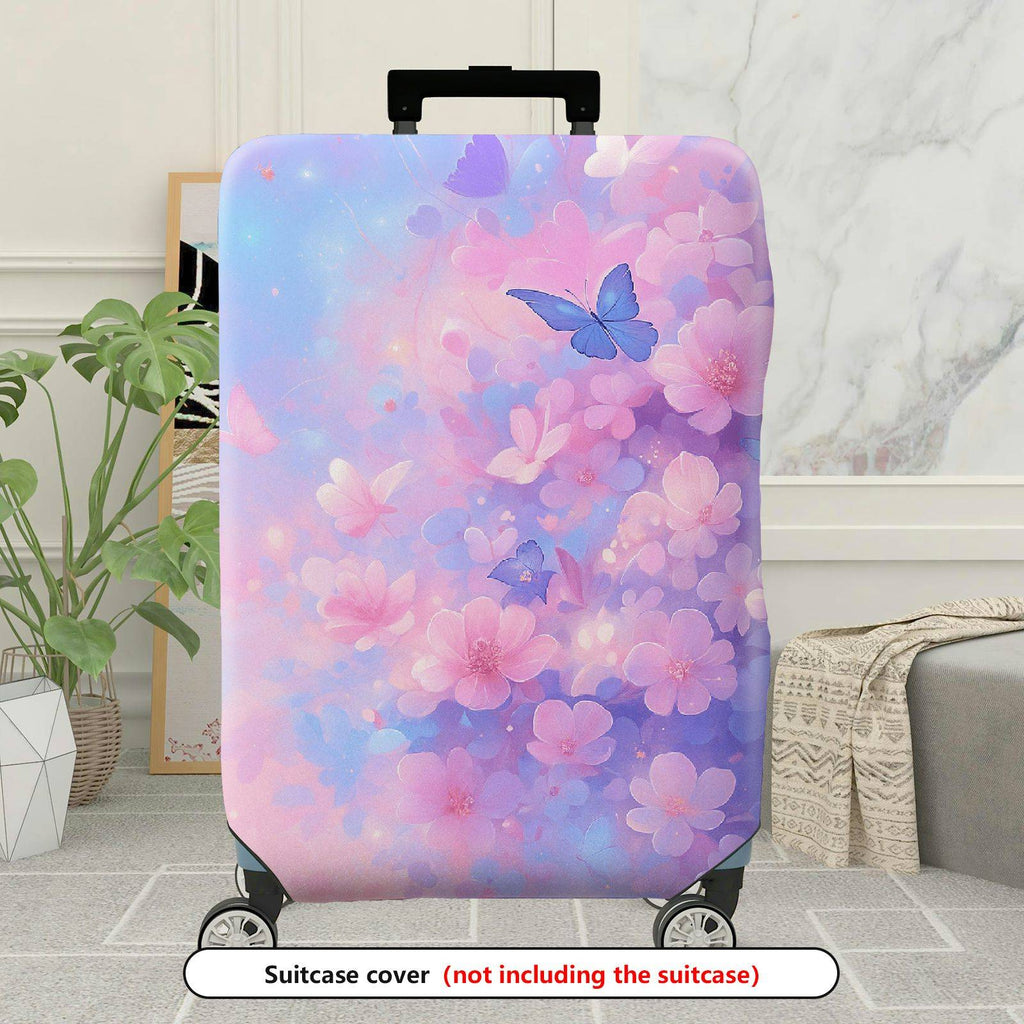 1-Piece Pink Purple Floral Butterfly Artistic Blooming  Suitcase Luggage Cover, Stretch Protective Sleeve