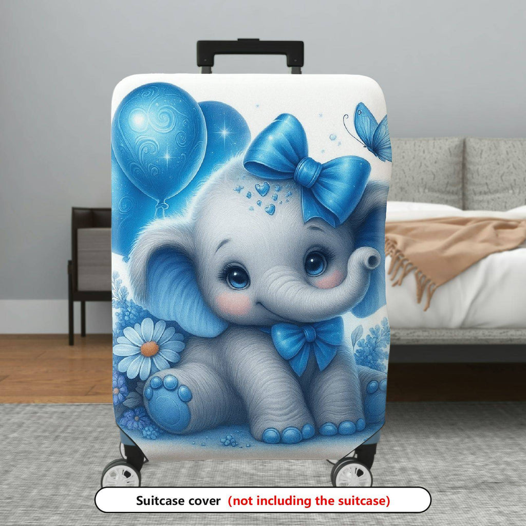 1-Piece Cute Blue Elephant Balloon Floral Bow Butterfly  Suitcase Luggage Cover, Stretch Protective Sleeve