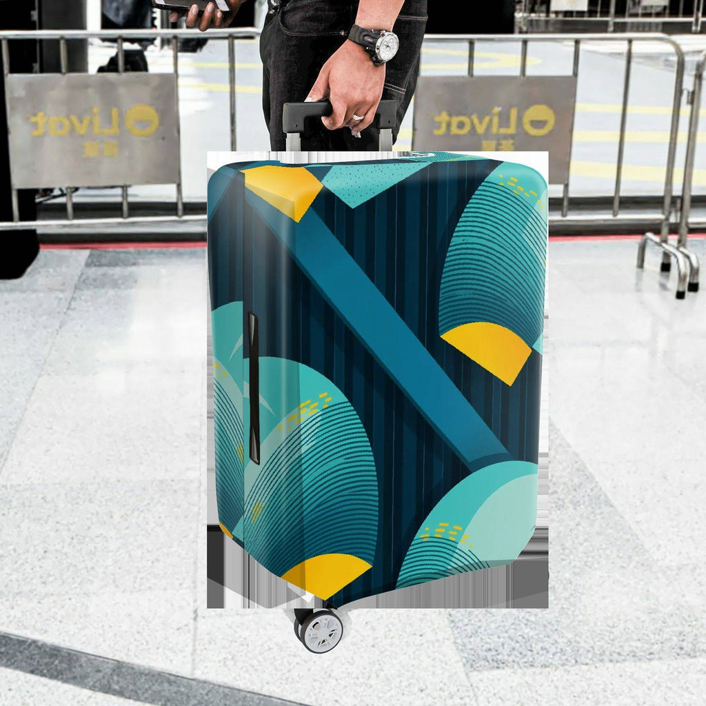 1-Piece Blue Abstract Geometric Modern Stylish Artistic  Suitcase Luggage Cover, Stretch Protective Sleeve