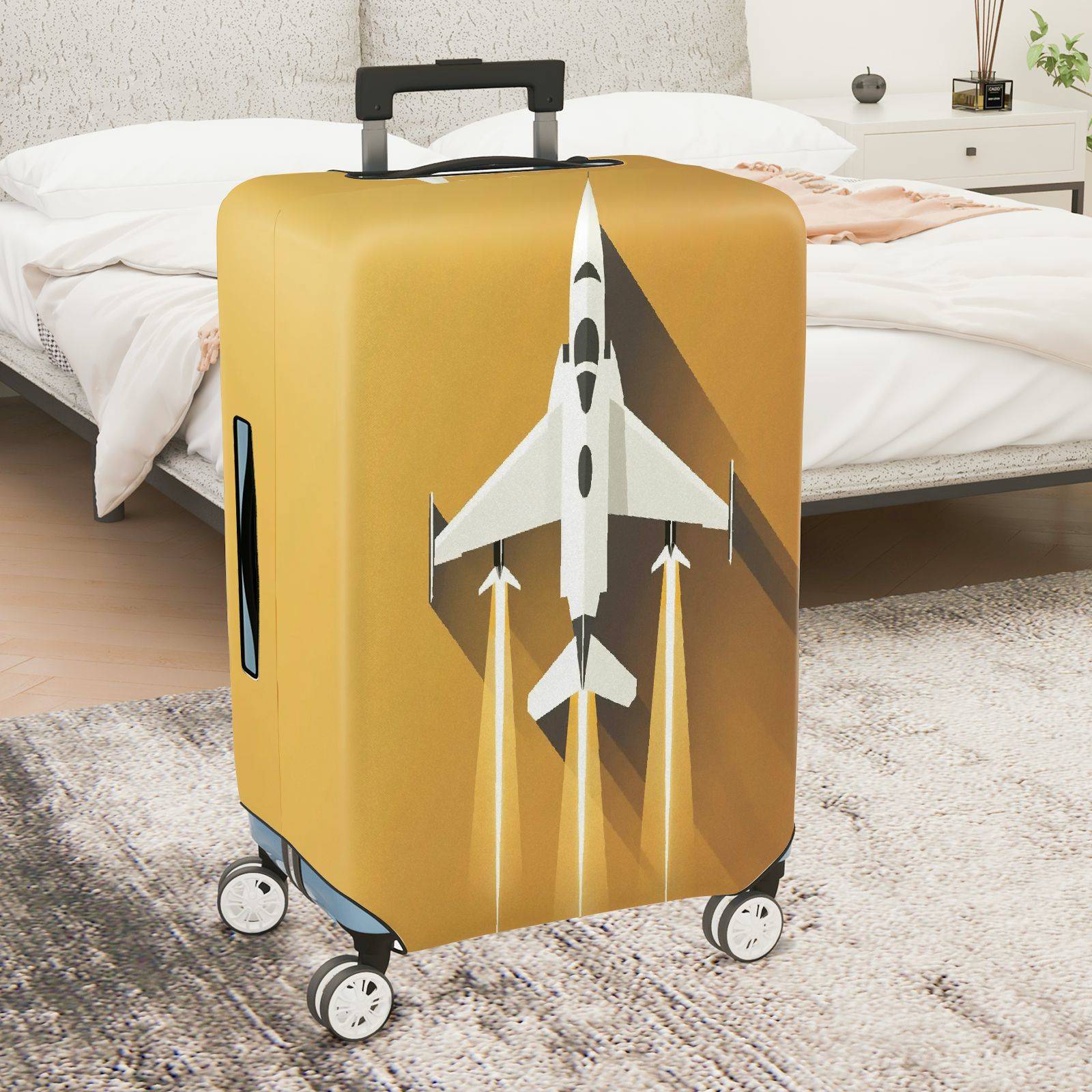 1-Piece Airplane Jet Yellow Modern Stylish Aviation  Suitcase Luggage Cover, Stretch Protective Sleeve