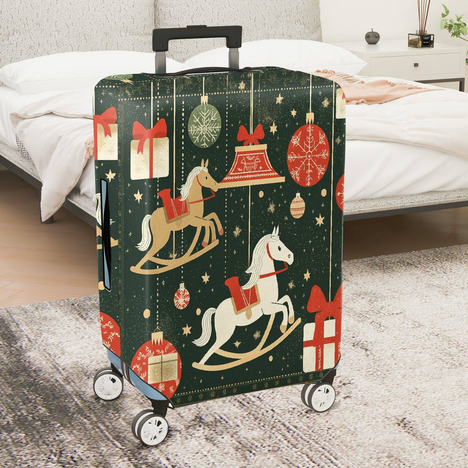 1-Piece Christmas Holiday Festive Gift Horse Ornament  Suitcase Luggage Cover, Stretch Protective Sleeve