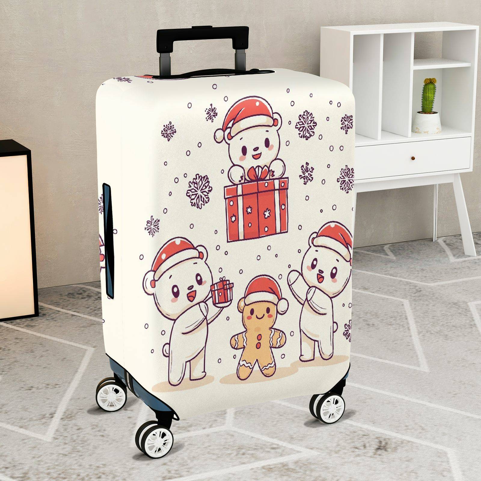 1-Piece Christmas Bear Gift Snowflakes Holiday  Suitcase Luggage Cover, Stretch Protective Sleeve