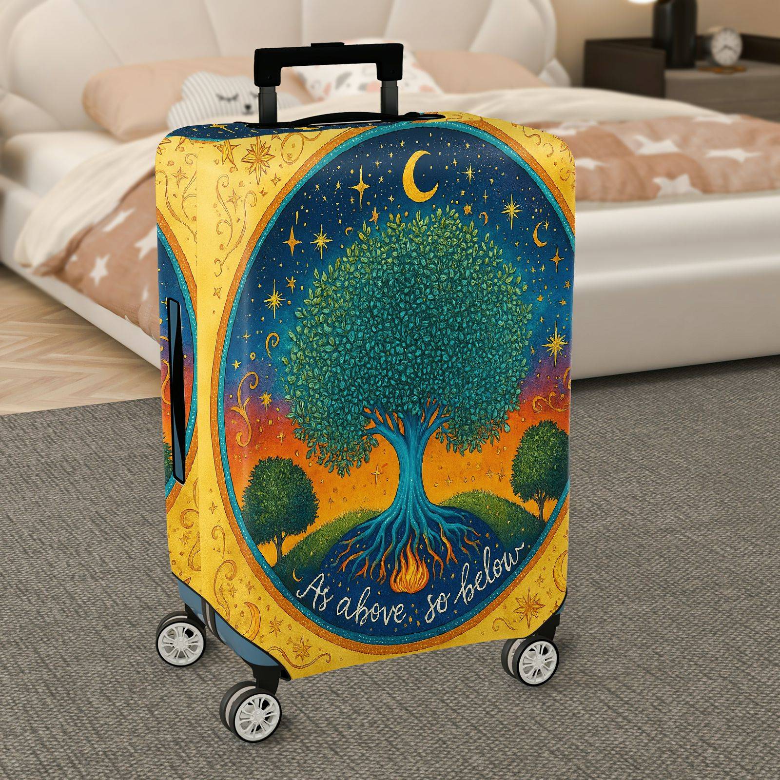 1-Piece Cosmic Tree Moon Star Universe Nature  Suitcase Luggage Cover, Stretch Protective Sleeve