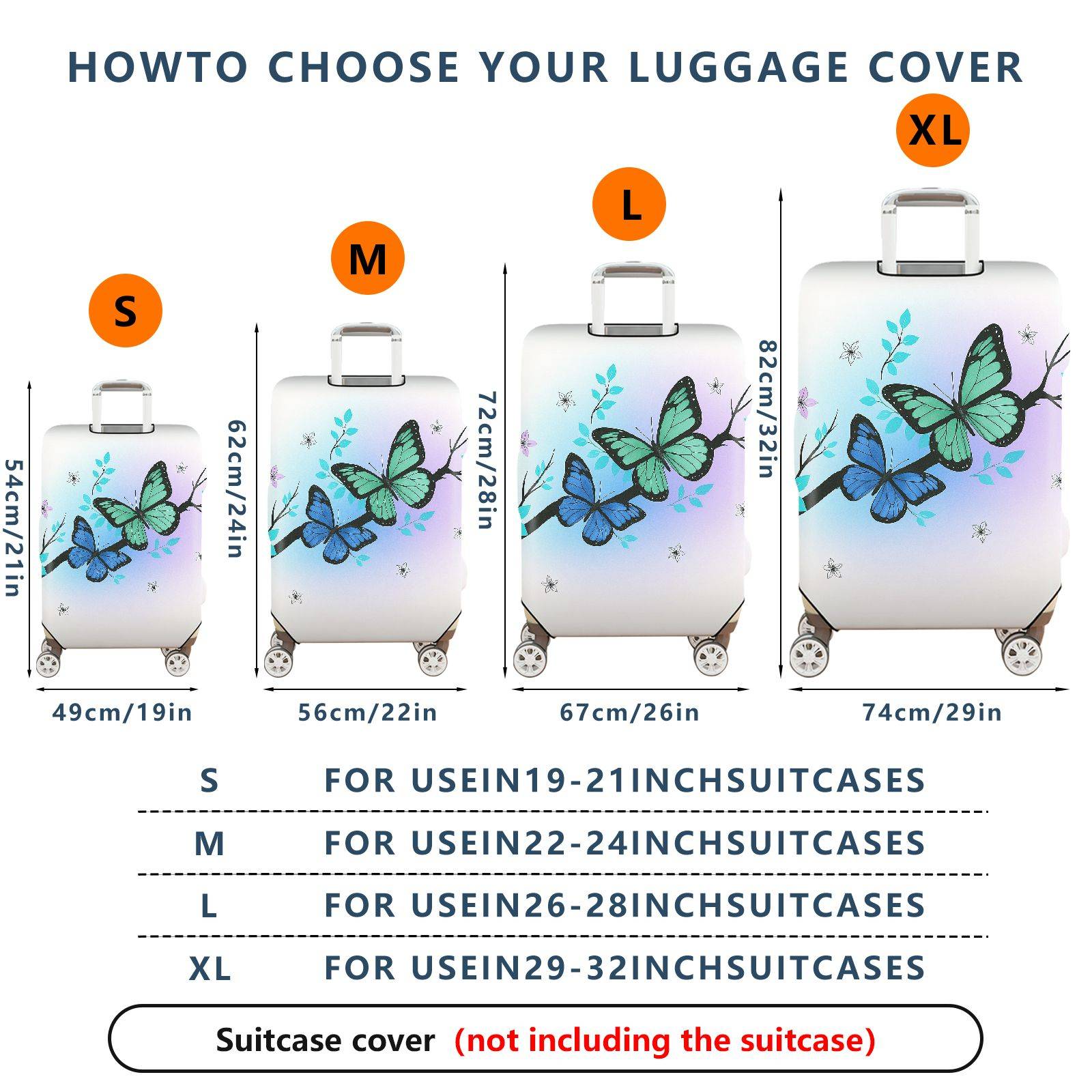 1-Piece Butterfly Floral Gradient Nature Artistic  Suitcase Luggage Cover, Stretch Protective Sleeve