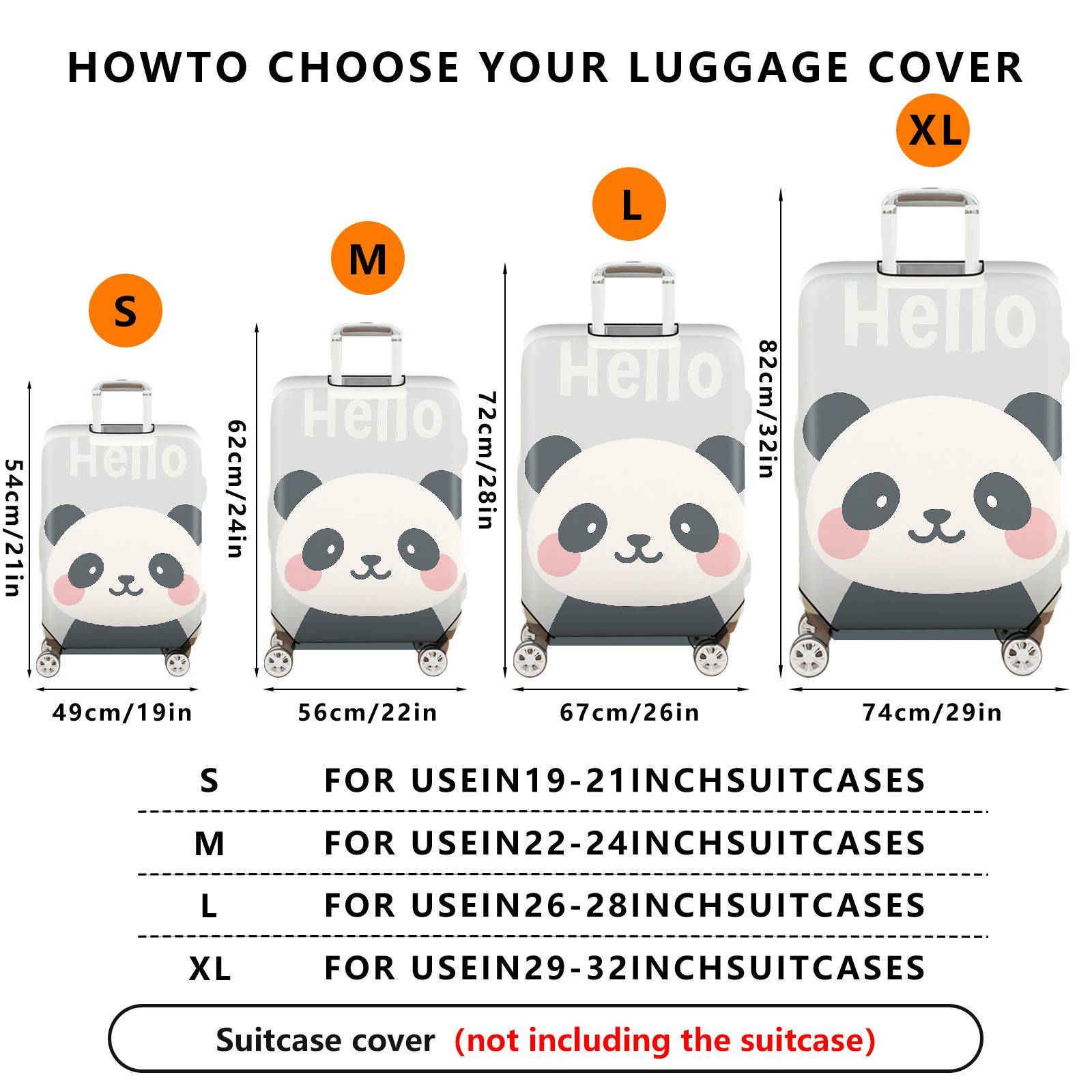 1-Piece Cute Panda  Hello Printed  Suitcase Luggage Cover, Stretch Protective Sleeve