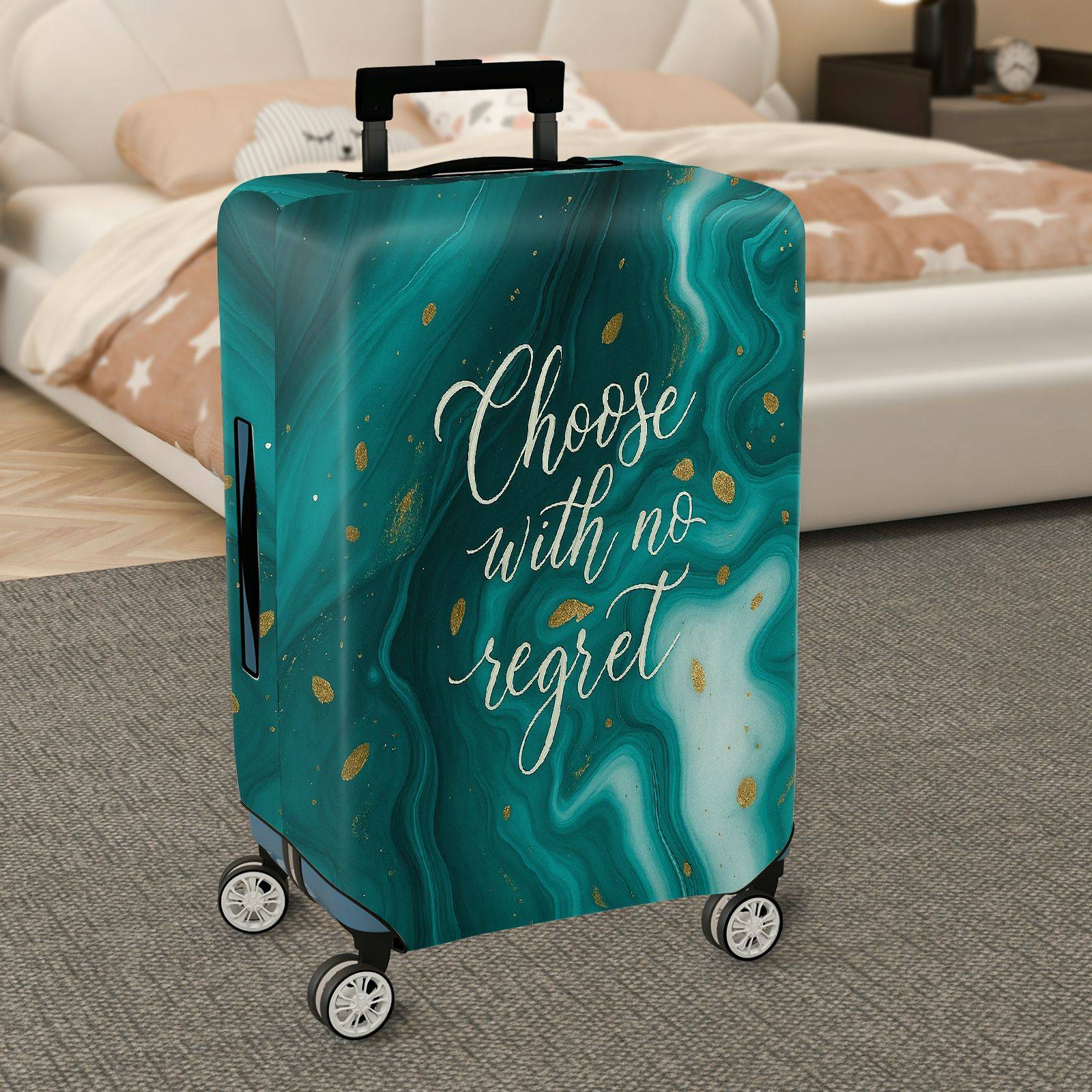 1-Piece Abstract Teal Gold Inspirational Artistic Motivational  Suitcase Luggage Cover, Stretch Protective Sleeve