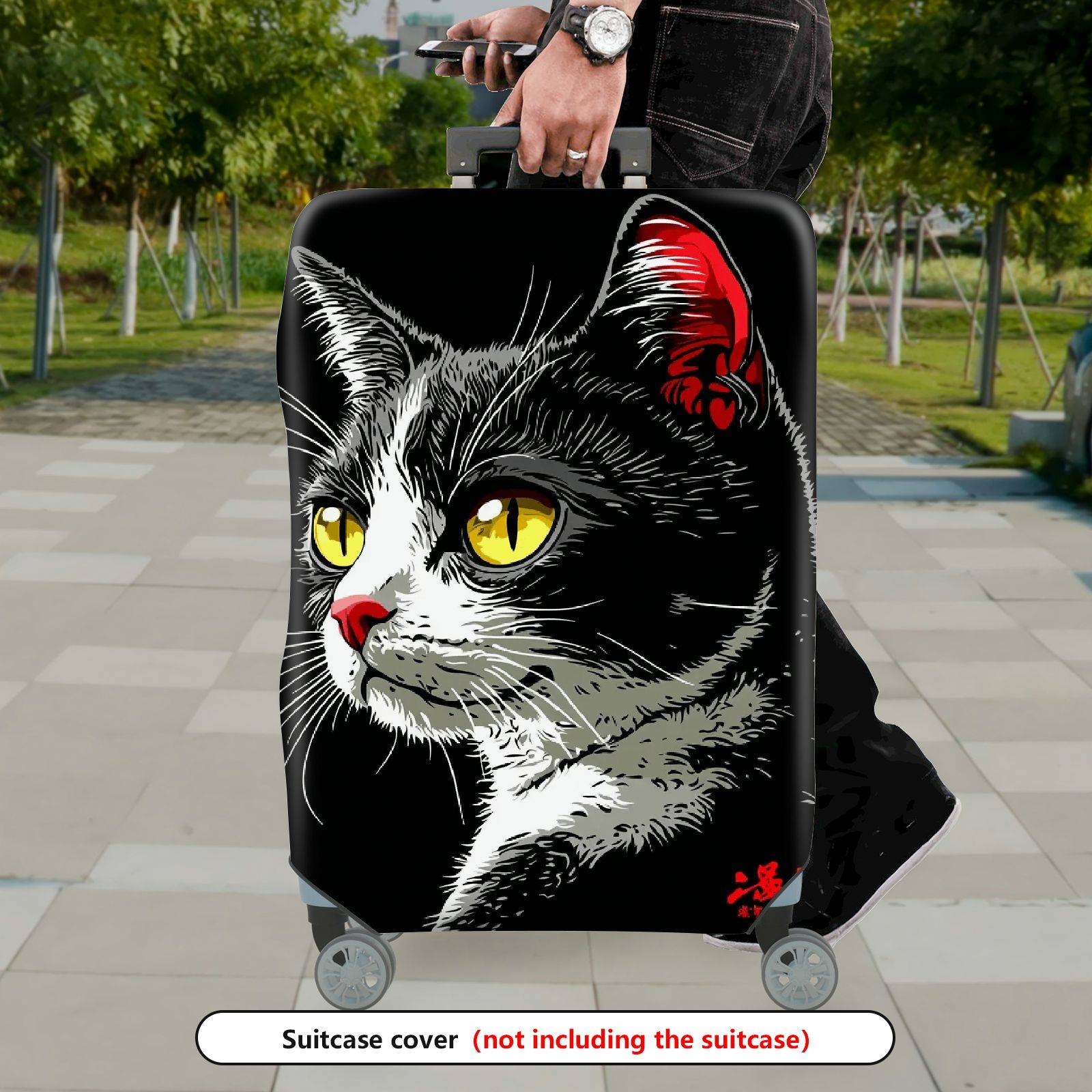 1-Piece Cat Graphic Artistic Stylish Unique Chic  Suitcase Luggage Cover, Stretch Protective Sleeve