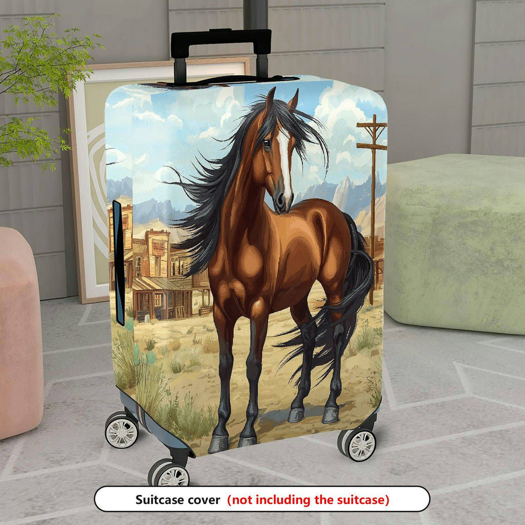 1-Piece Horse Western Countryside Vintage Scenery Artistic  Suitcase Luggage Cover, Stretch Protective Sleeve