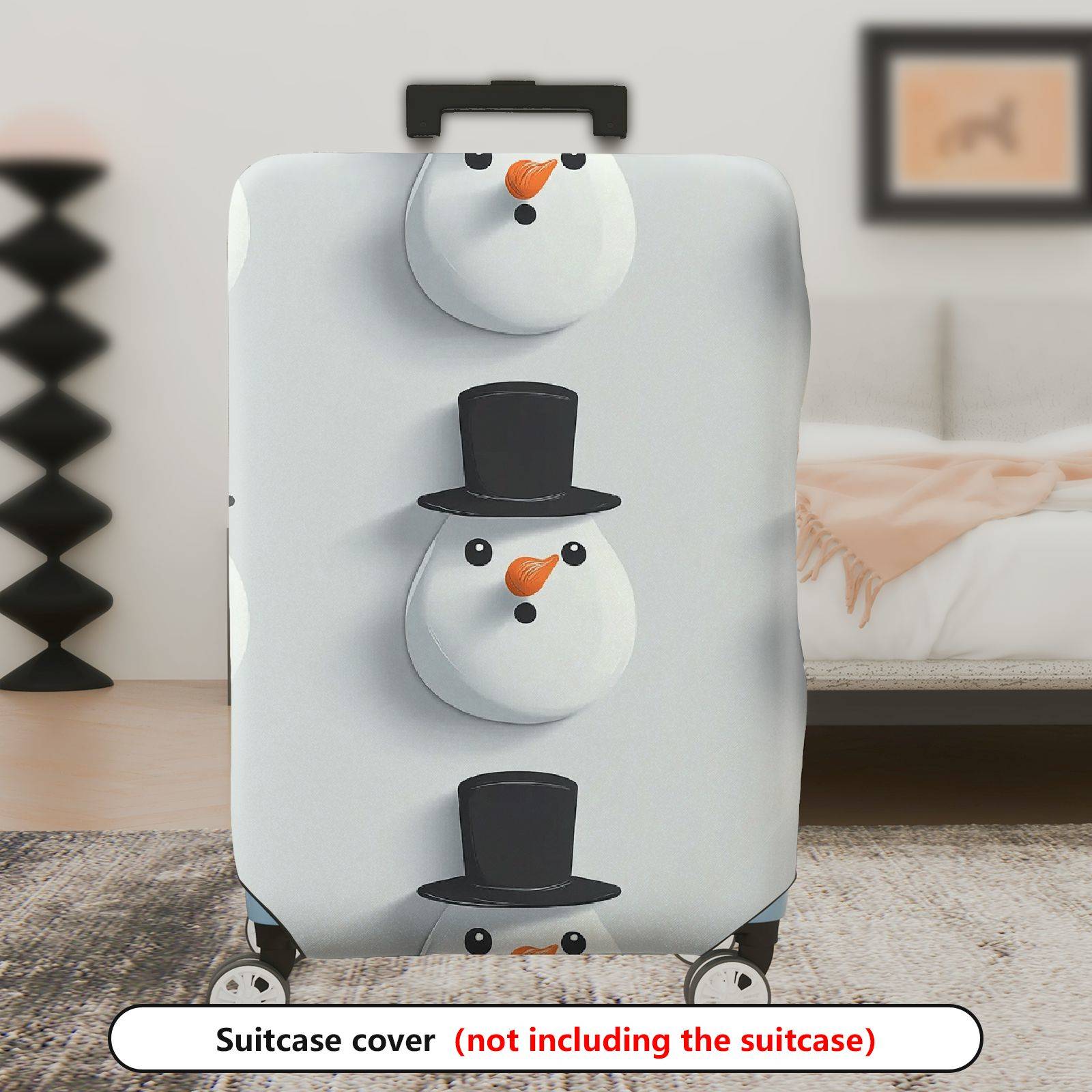 1-Piece Snowman Top Hat Winter Christmas Holiday  Suitcase Luggage Cover, Stretch Protective Sleeve
