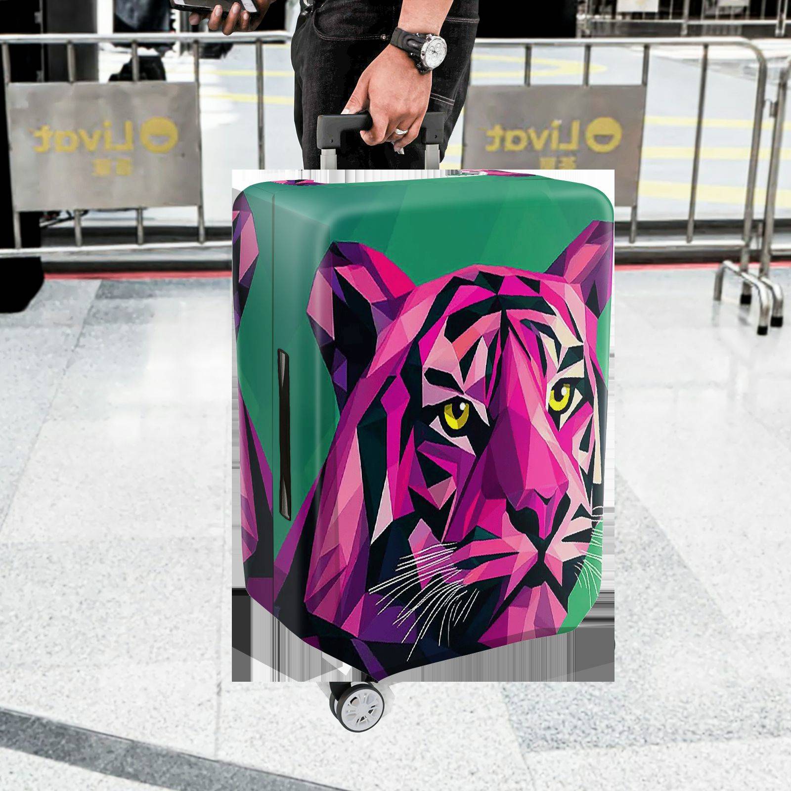 1-Piece Geometric Colorful Tiger Art Animal Print Graphic  Suitcase Luggage Cover, Stretch Protective Sleeve