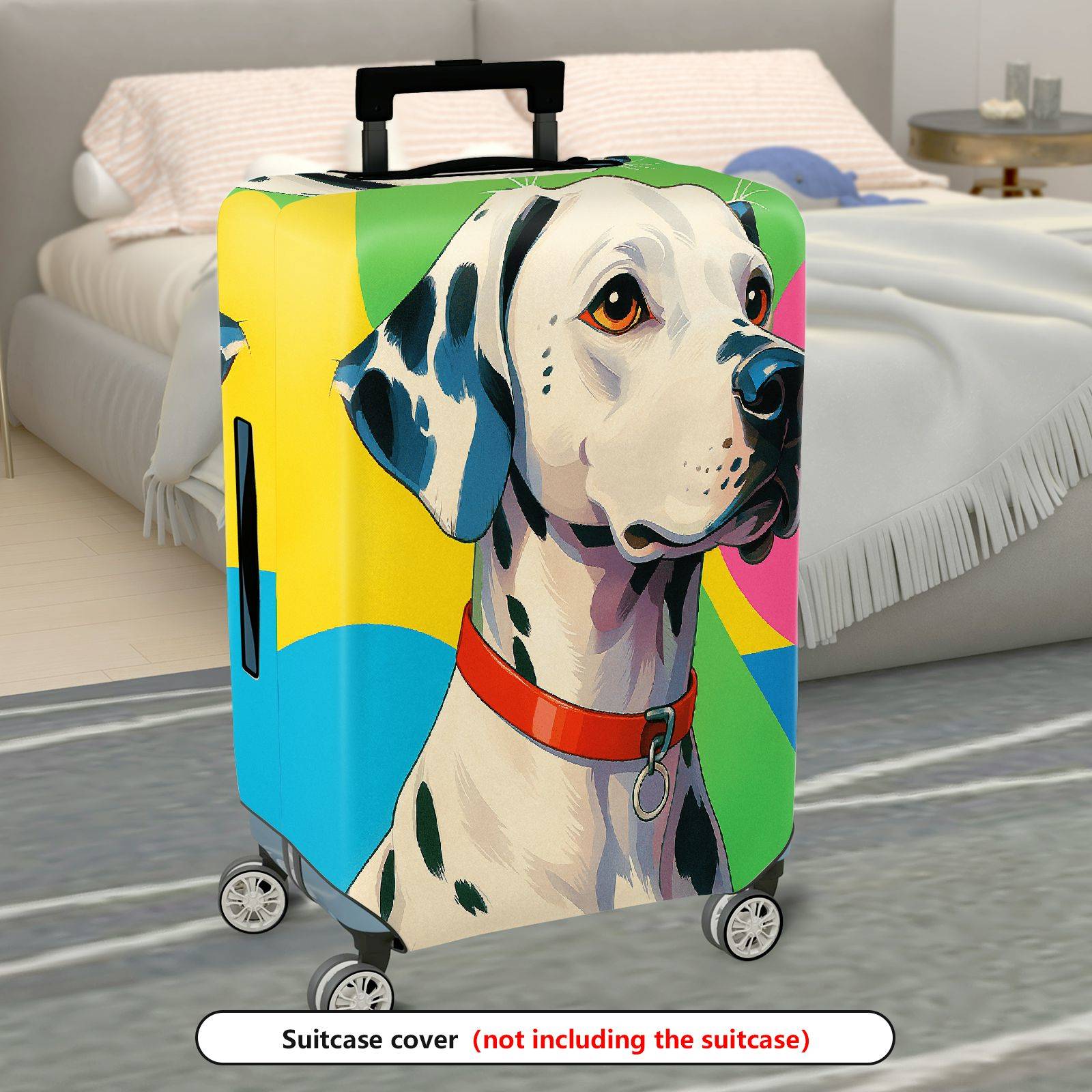 1-Piece Dalmatian Colorful Artistic Fun Vibrant Dog  Suitcase Luggage Cover, Stretch Protective Sleeve
