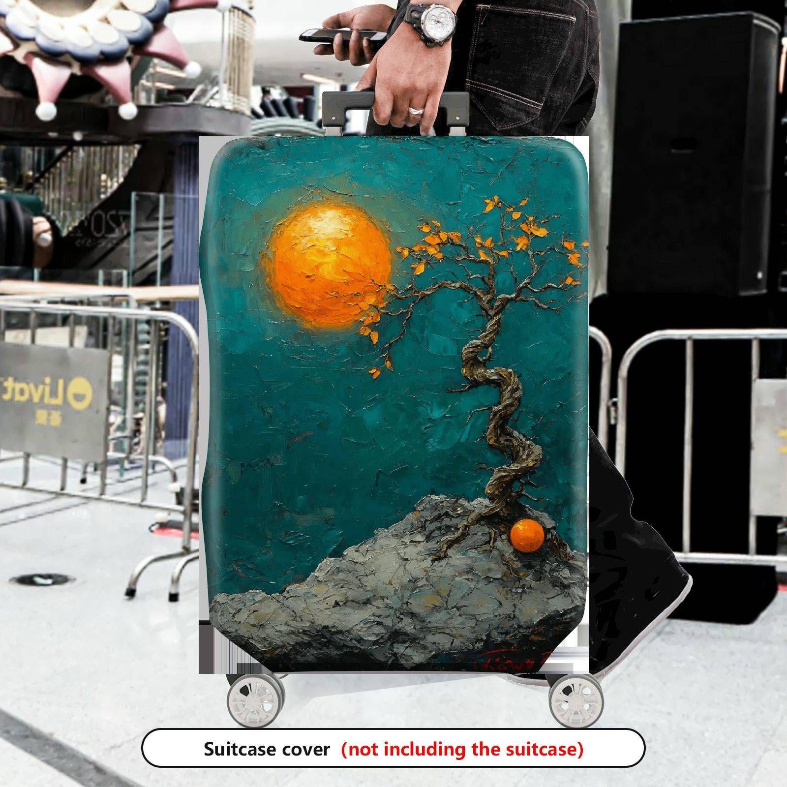 1-Piece Abstract Art Tree Moon Landscape Nature  Suitcase Luggage Cover, Stretch Protective Sleeve