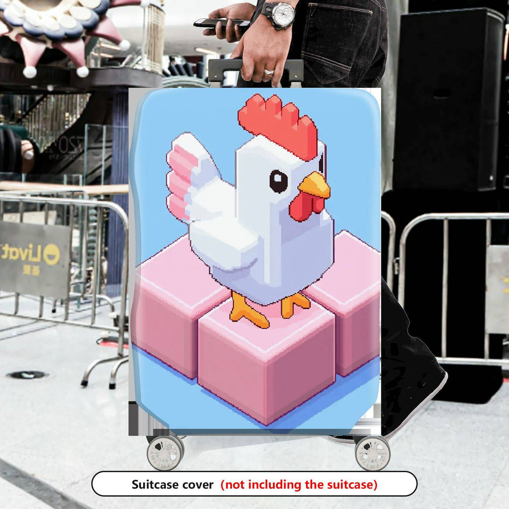 1-Piece Chicken Pixel Art Pink Blue Playful Abstract Geometric  Suitcase Luggage Cover, Stretch Protective Sleeve