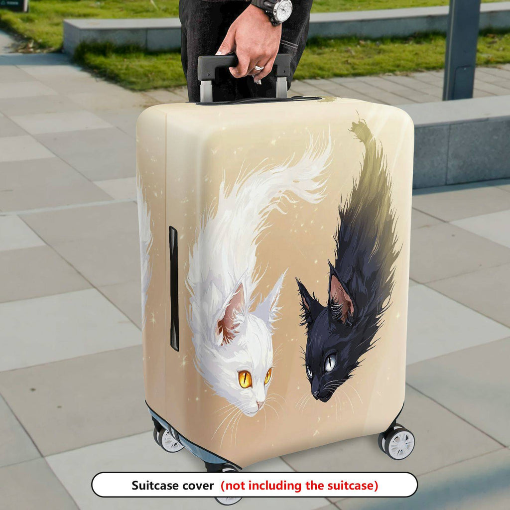 1-Piece Black White Cat Animal Artistic Fantasy  Suitcase Luggage Cover, Stretch Protective Sleeve