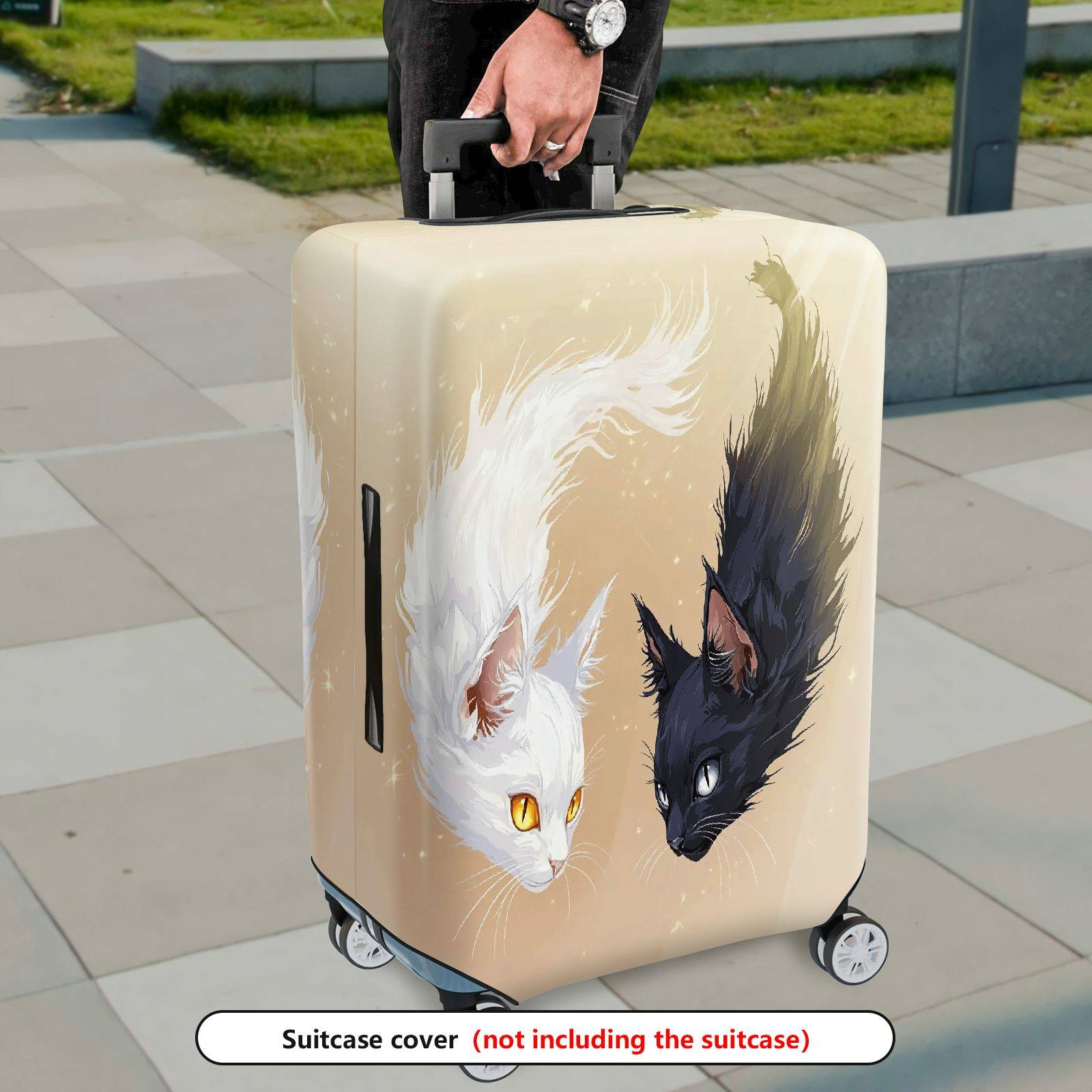 1-Piece Black White Cat Animal Artistic Fantasy  Suitcase Luggage Cover, Stretch Protective Sleeve