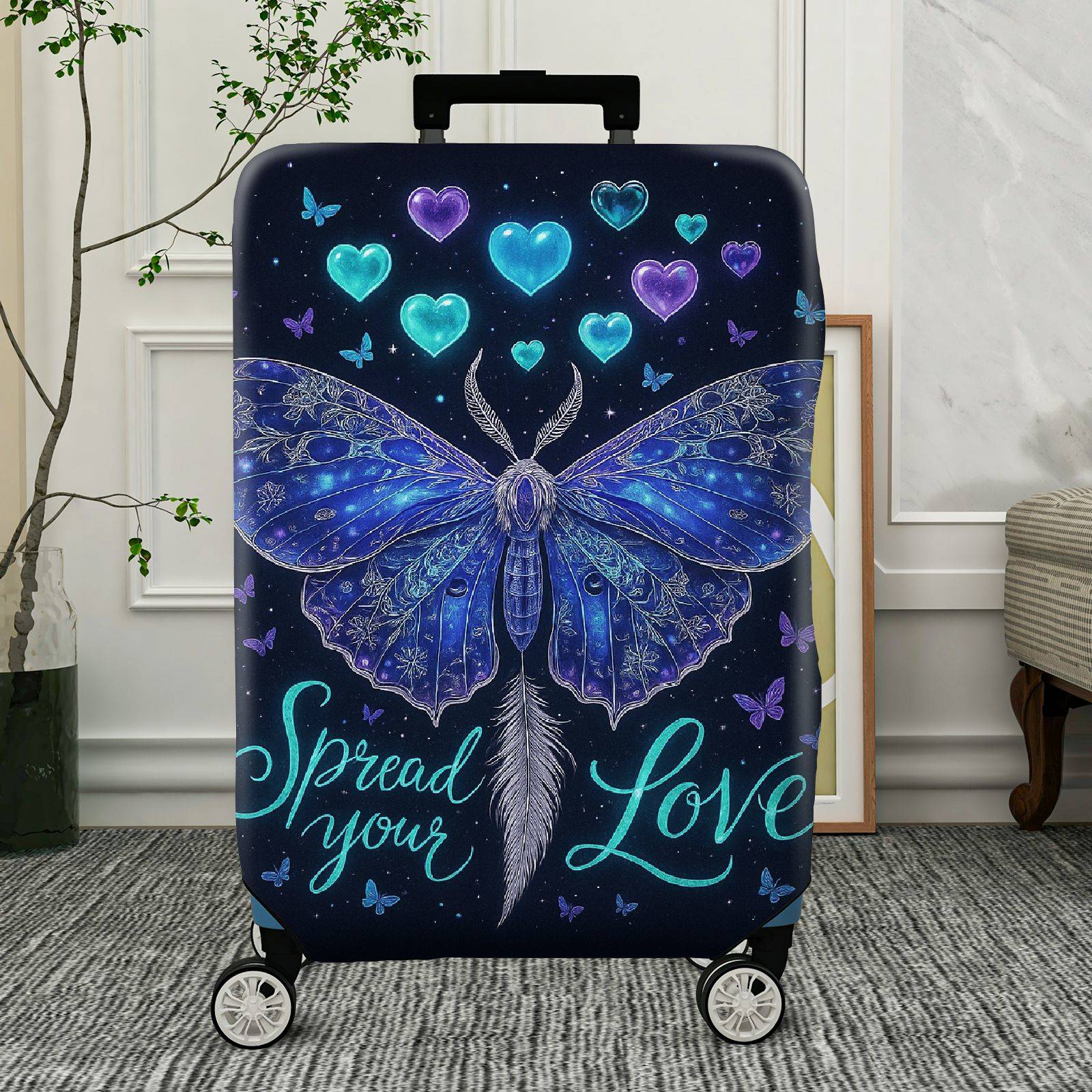 1-Piece Butterfly Heart Starry Blue Love Cosmic  Suitcase Luggage Cover, Stretch Protective Sleeve