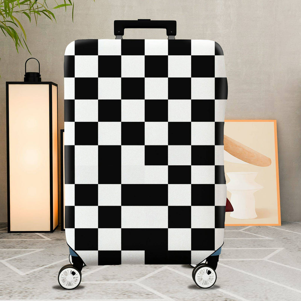 1-Piece Checkered Black White Geometric Modern Stylish  Suitcase Luggage Cover, Stretch Protective Sleeve
