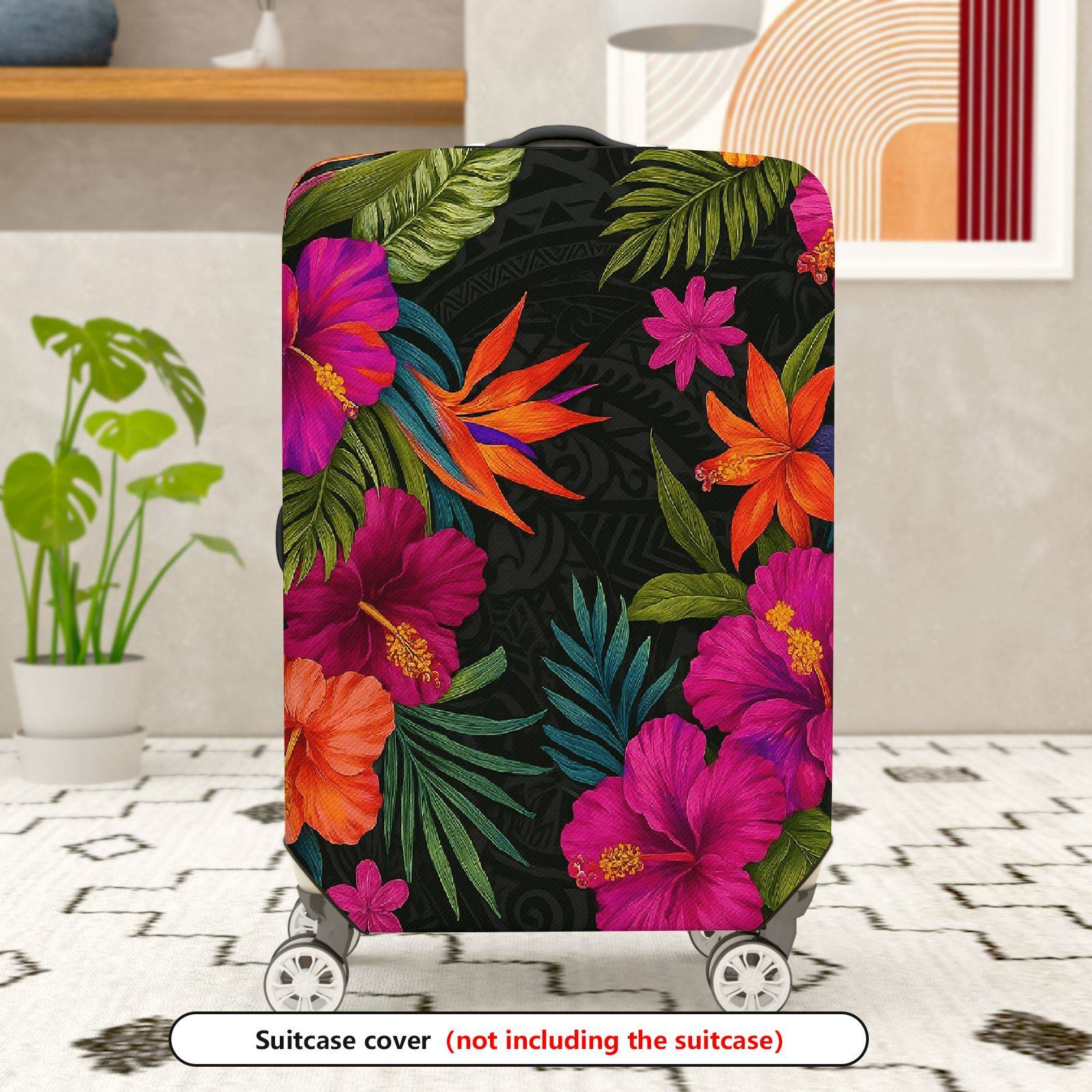 1-Piece A tropical floral jacket for jungle natural plants theme, suitable for business, travel,  Suitcase Luggage Cover, Stretch Protective Sleeve