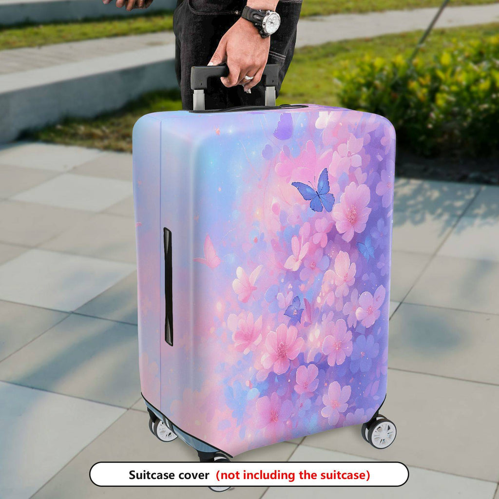 1-Piece Pink Purple Floral Butterfly Artistic Blooming  Suitcase Luggage Cover, Stretch Protective Sleeve