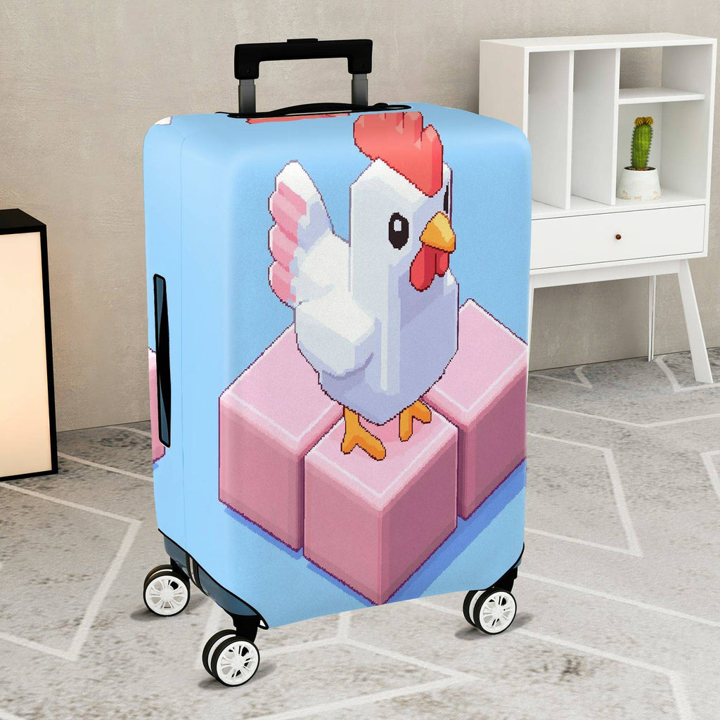 1-Piece Chicken Pixel Art Pink Blue Playful Abstract Geometric  Suitcase Luggage Cover, Stretch Protective Sleeve