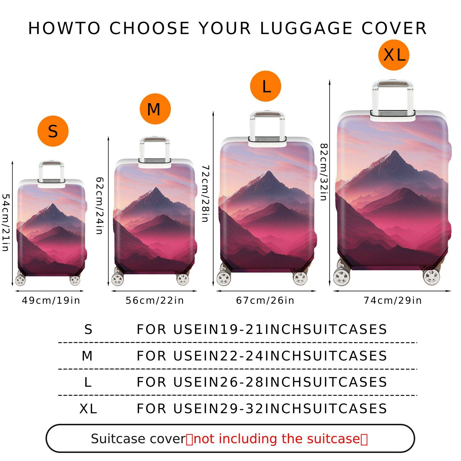 1-Piece Mountain Sunset Landscape Scenic Artistic Vibrant  Suitcase Luggage Cover, Stretch Protective Sleeve
