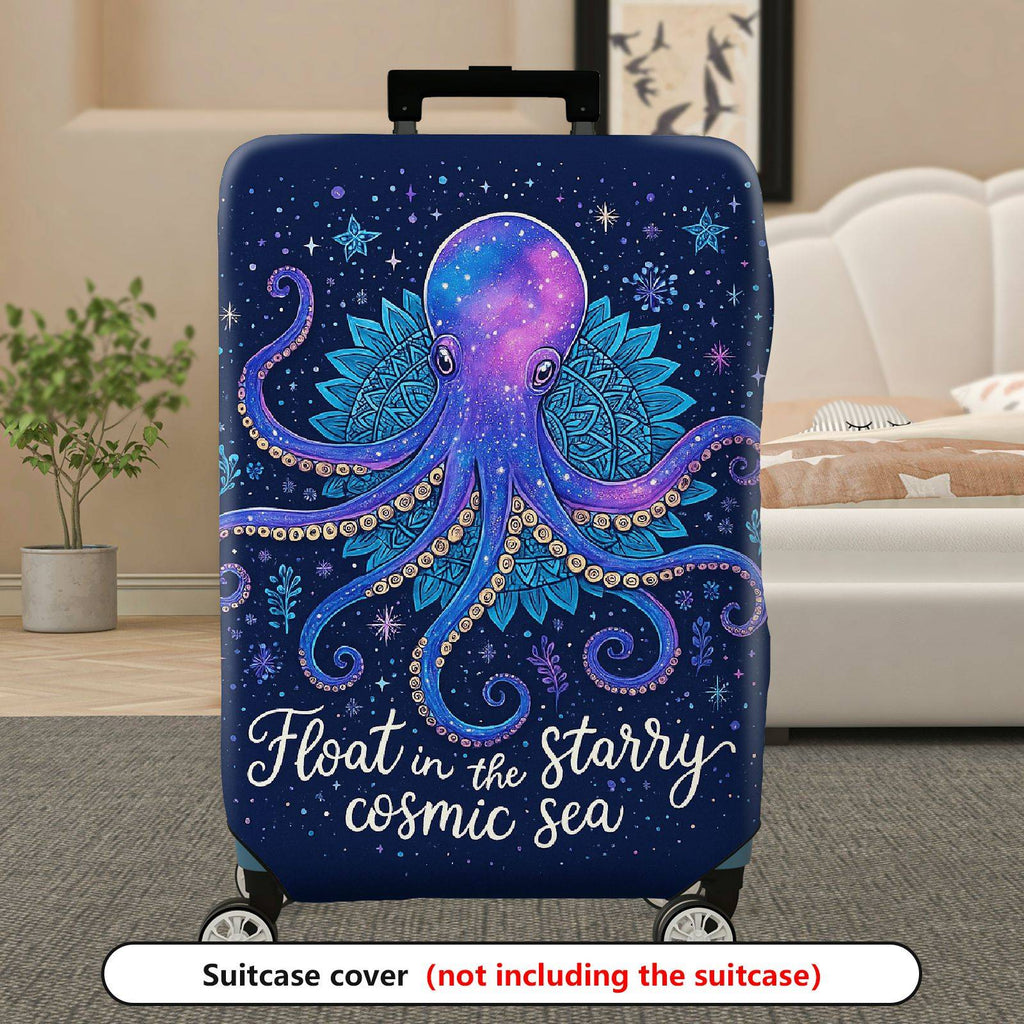 1-Piece Cosmic Octopus Starry Blue Space Mandala Marine  Suitcase Luggage Cover, Stretch Protective Sleeve