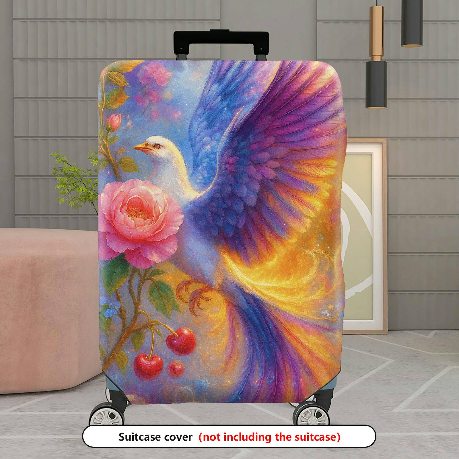 1-Piece Colorful Artistic Floral Bird Fruit  Suitcase Luggage Cover, Stretch Protective Sleeve