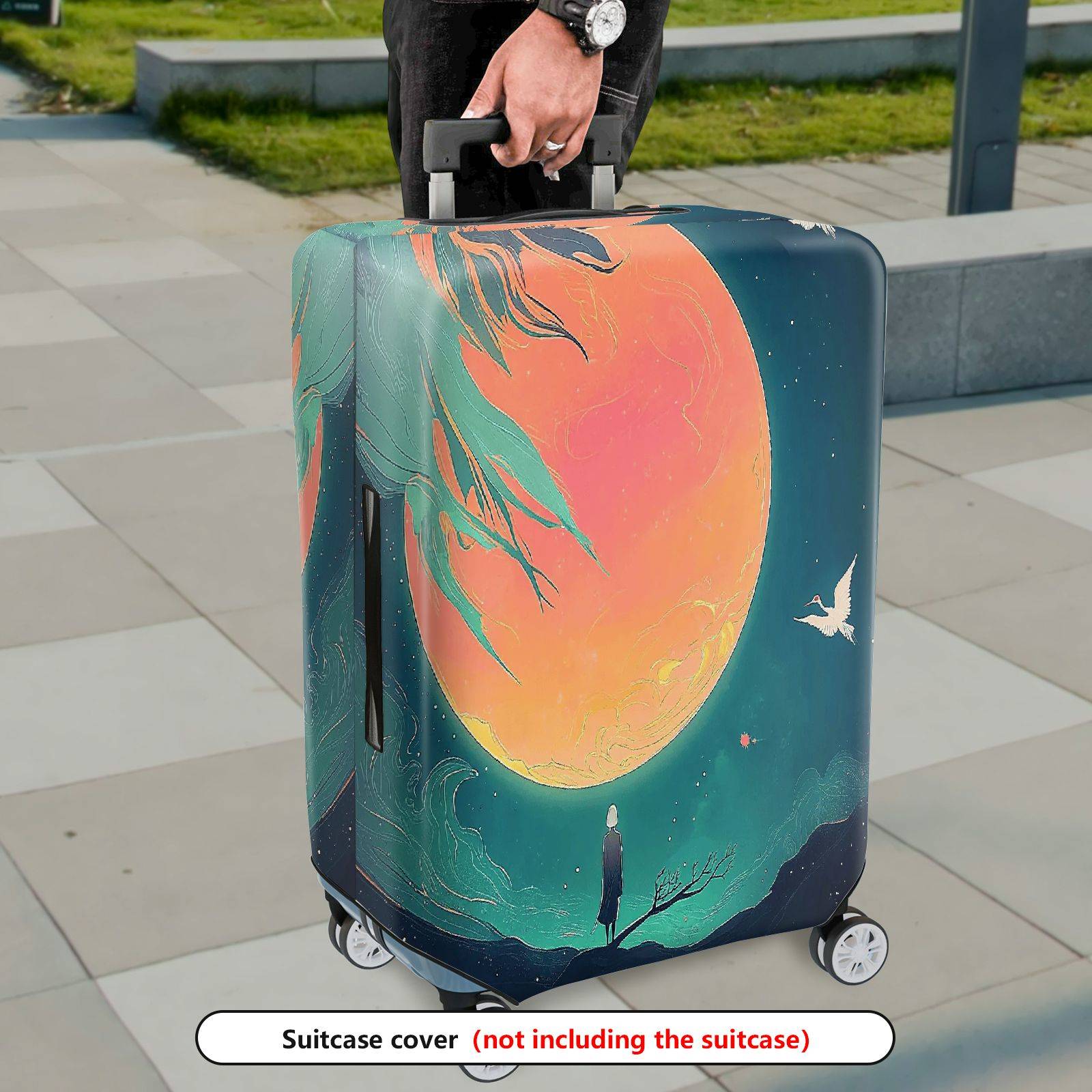 1-Piece Abstract Moon Night Glow Artistic  Suitcase Luggage Cover, Stretch Protective Sleeve