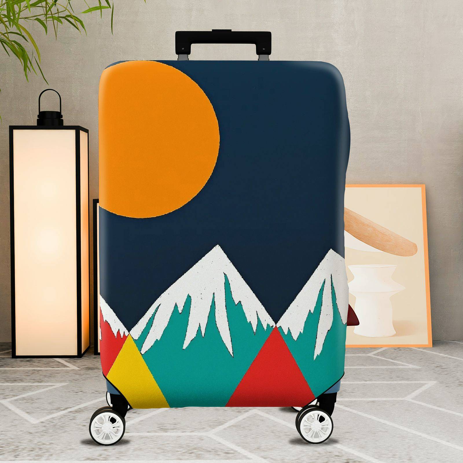 1-Piece Mountain Sunset Colorful Artistic Geometric Travel  Suitcase Luggage Cover, Stretch Protective Sleeve