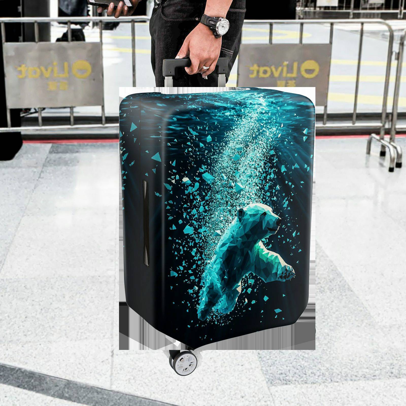 1-Piece Geometric Polar Bear Ocean Ice Abstract Artistic  Suitcase Luggage Cover, Stretch Protective Sleeve