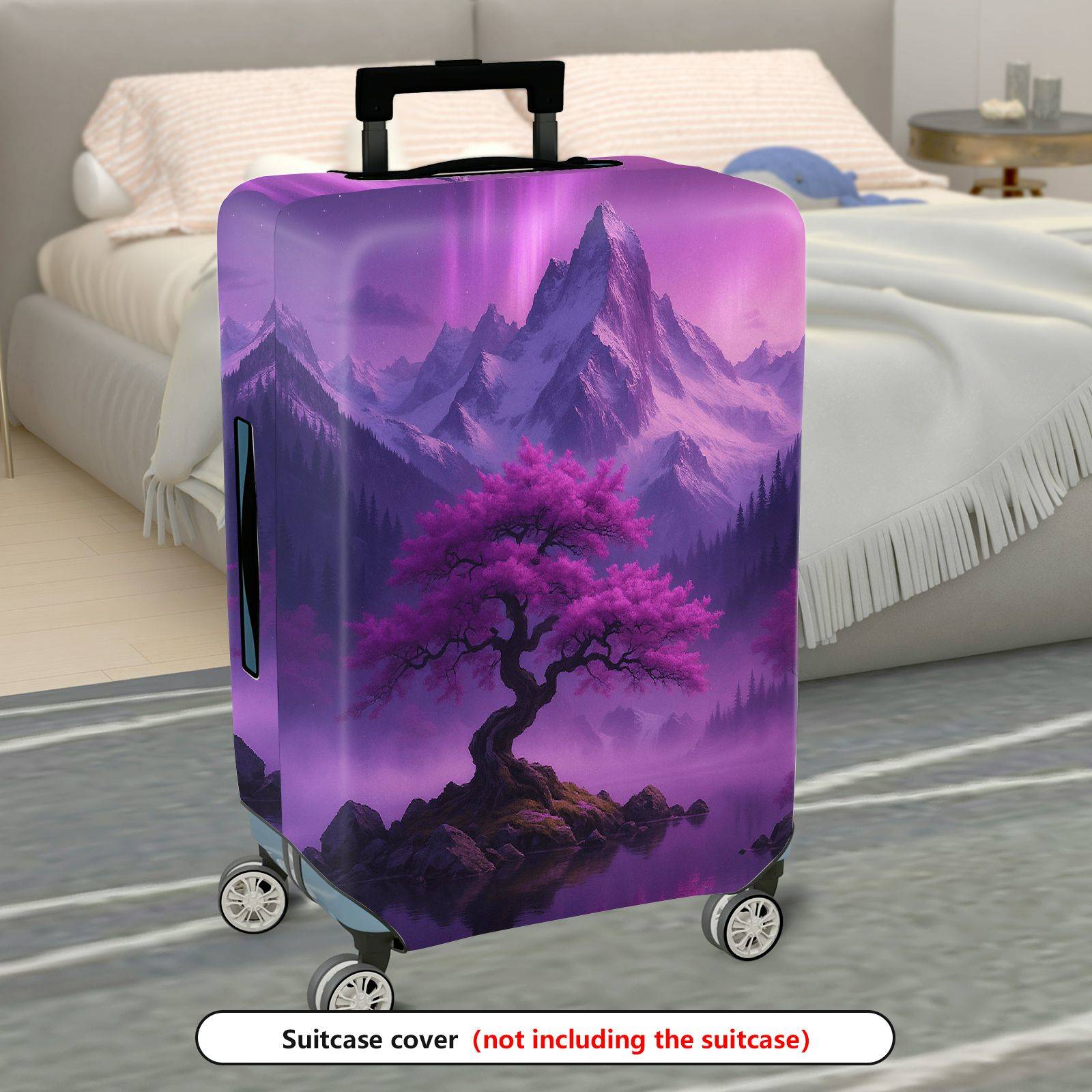 1-Piece Purple Mountain Aurora Landscape Sakura Tree Nature  Suitcase Luggage Cover, Stretch Protective Sleeve