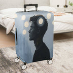 1-Piece Abstract Silhouette Light Circles Blue Modern Artistic  Suitcase Luggage Cover, Stretch Protective Sleeve
