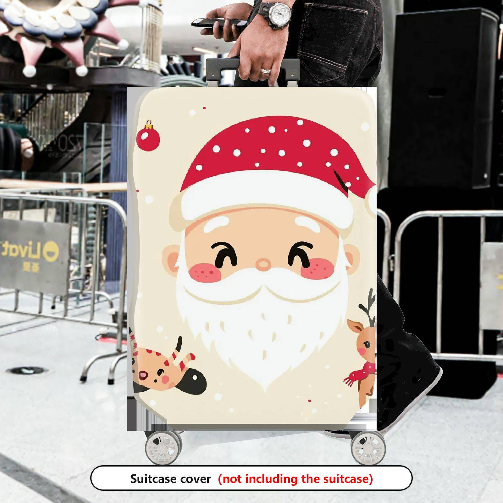 1-Piece Santa Reindeer Christmas Holiday Festive  Suitcase Luggage Cover, Stretch Protective Sleeve