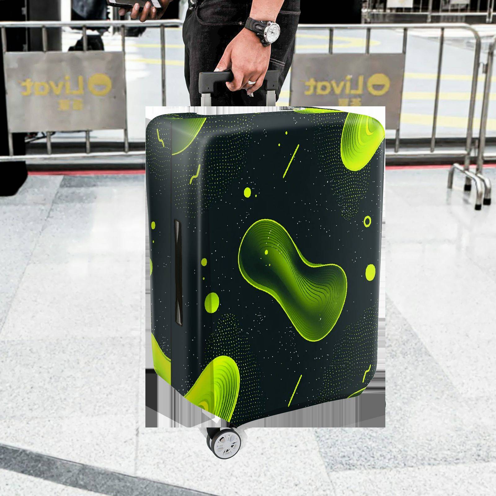 1-Piece Green Abstract  Pattern Cosmic Artistic Travel  Suitcase Luggage Cover, Stretch Protective Sleeve