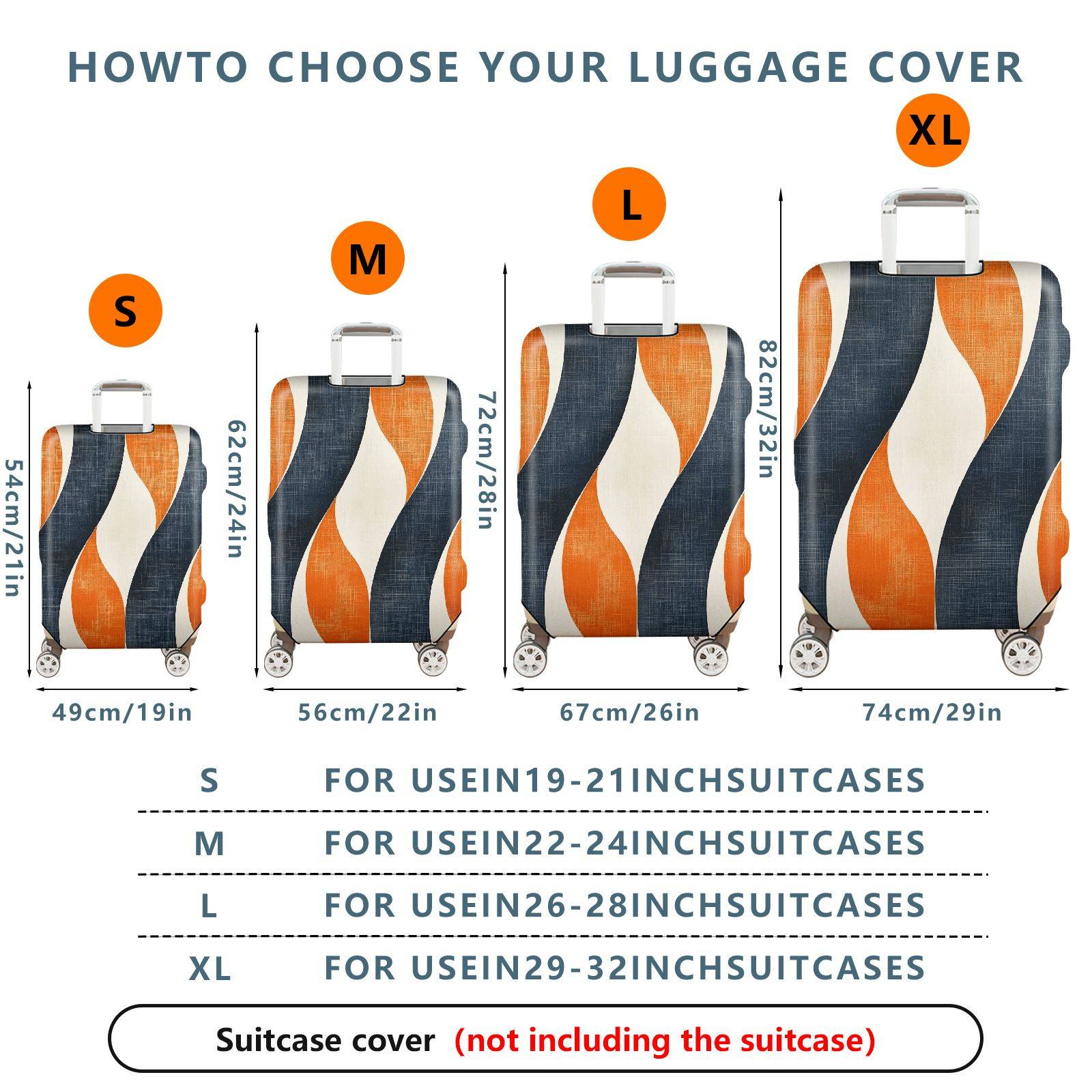 1-Piece Abstract Orange Blue Wave Pattern Stripes Artistic Modern  Suitcase Luggage Cover, Stretch Protective Sleeve