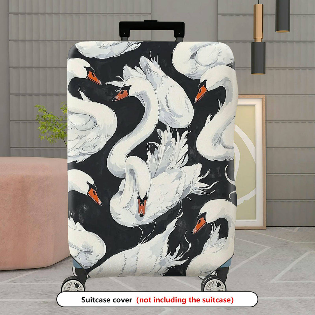1-Piece Elegant Swan Pattern Artistic Black and White Bold Chic  Suitcase Luggage Cover, Stretch Protective Sleeve