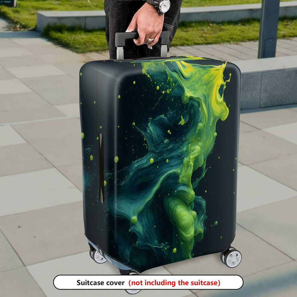 1-Piece Abstract Swirl Splash Green Black Artistic  Suitcase Luggage Cover, Stretch Protective Sleeve