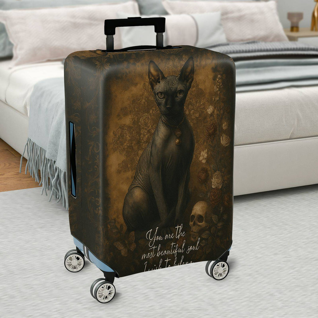 1-Piece Vintage Artistic Cat Floral Mysterious Luxurious  Suitcase Luggage Cover, Stretch Protective Sleeve