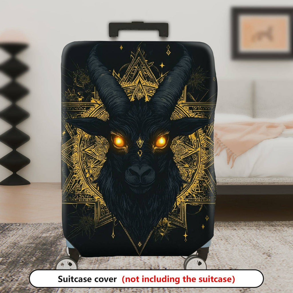1-Piece Black Goat Gold Geometric Mystical Illuminated  Suitcase Luggage Cover, Stretch Protective Sleeve