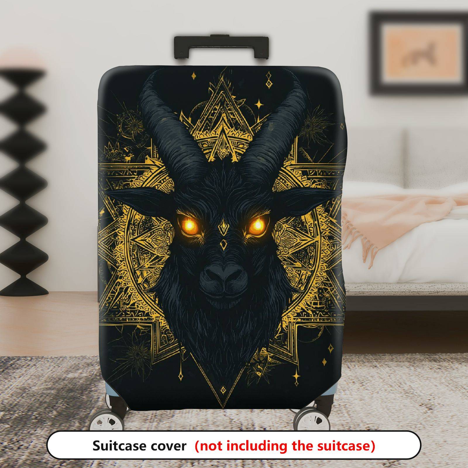 1-Piece Black Goat Gold Geometric Mystical Illuminated  Suitcase Luggage Cover, Stretch Protective Sleeve