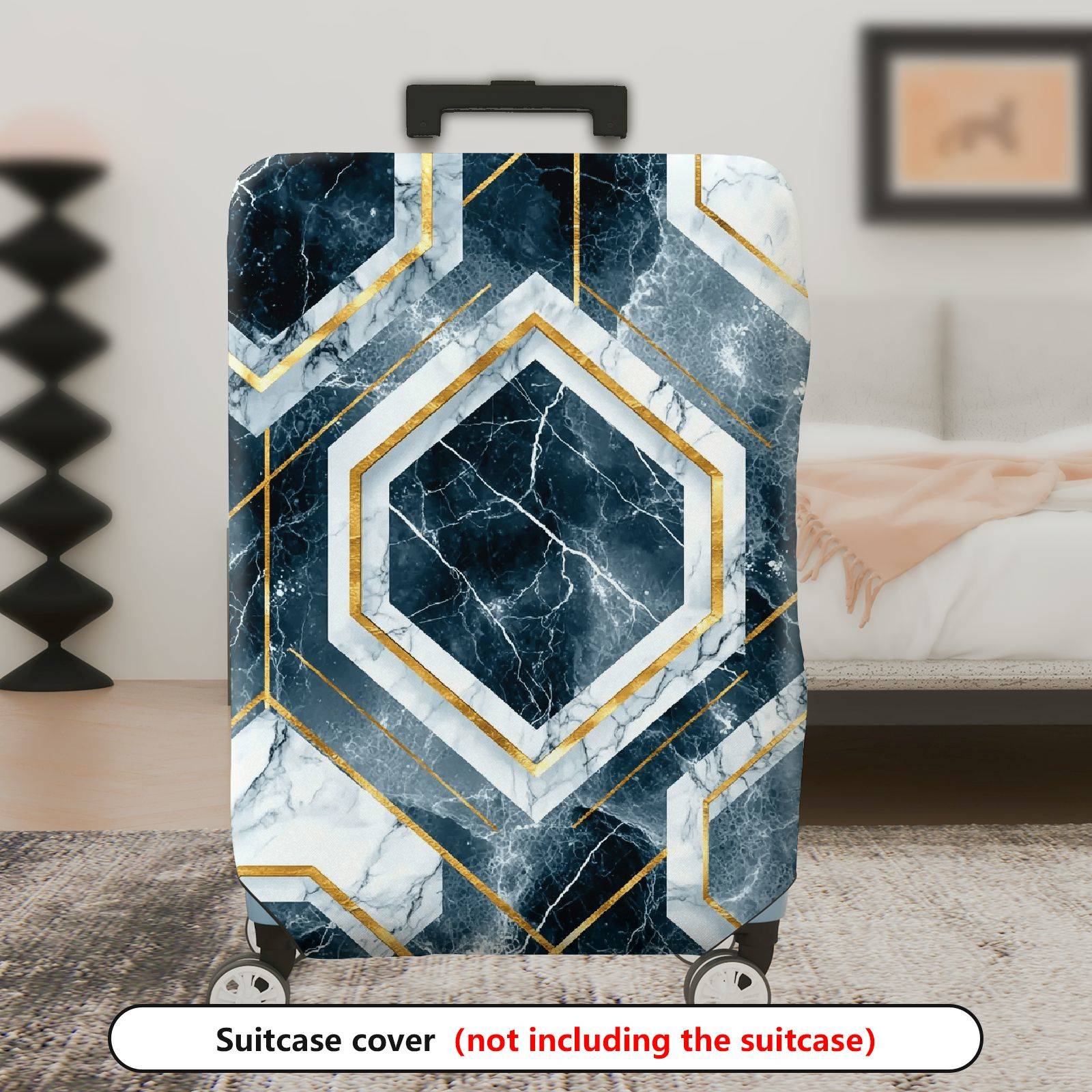 1-Piece Geometric Marble Pattern Navy Gold Elegant Abstract  Suitcase Luggage Cover, Stretch Protective Sleeve