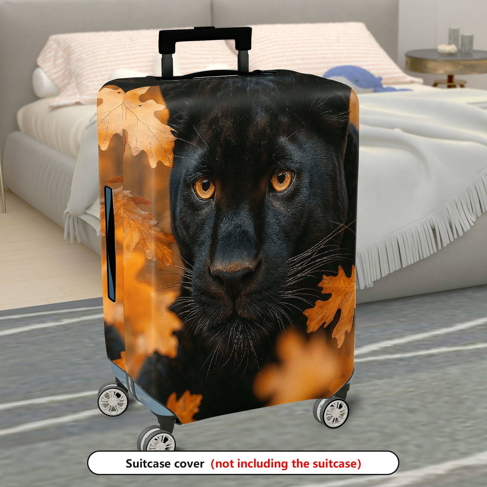 1-Piece Panther Leaves Autumn Nature Wildlife Artistic  Suitcase Luggage Cover, Stretch Protective Sleeve