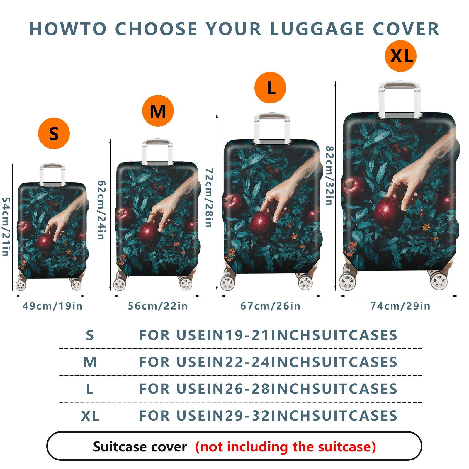 1-Piece Artistic Hand Apple Nature Botanical Floral  Suitcase Luggage Cover, Stretch Protective Sleeve